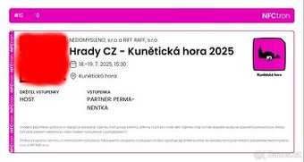 Prodám 2x vstupenku HRADY CZ - Kunětická Hora 18.7. - 19.7.