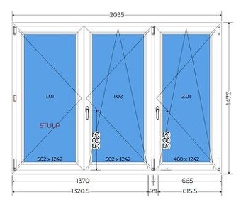Plastové okno 235x147 bílé s 3 sklem