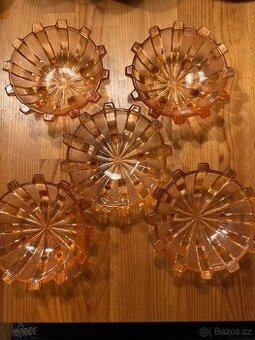 SADA 5 MISEK, AMBROVÉ SKLO, 13 cm, Inwald, Art deco