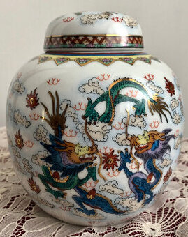 Porcelánová čínská dóza s víčkem, obsah 1,2 litru