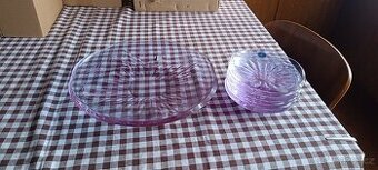 Sada fialového broušeného skla Bohemia Glass 7 ks