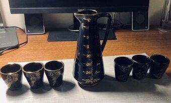 Porcelánová souprava na likér, kobalt, zlacená