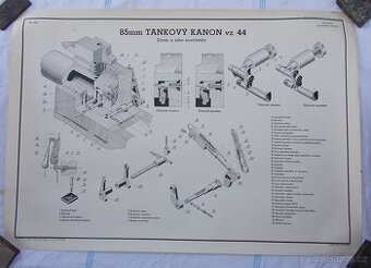 Originální výukový plakát ČSLA, tankový kanon vz.44-závěr.