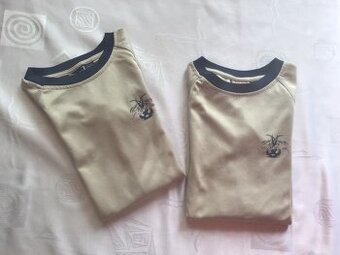 2x tričko s dl. rukávem béžovomodré, vel. 146/152 = 60 Kč