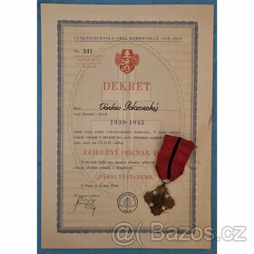 Dekret , Osvědčení a odznak ČS obce dobrovolecké 1945