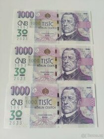 1000 M19 s přítiskem 30. výročí ČNB 3x