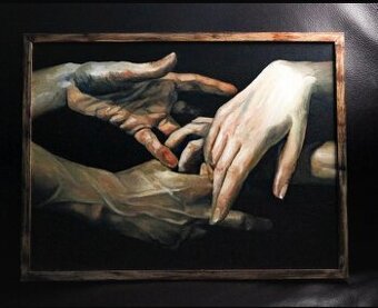 Olejová malba Dotek, obraz do interiéru