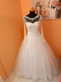 Svatební šaty, dlouhý rukáv, vel.38 - 40.