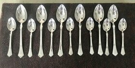 starožitné postříbřené lžičky Sandrik Alpaka 13ks