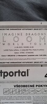 1xvstupenka stání Imagine Dragons