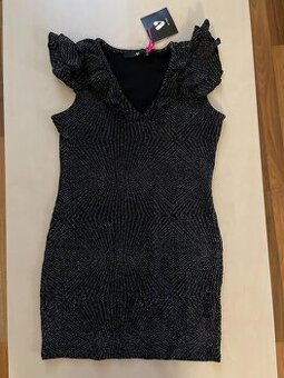 Nové úpletové třpyt minišaty s křidýlkovým rukávem, vel M i