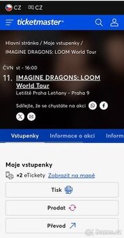 Vstupenky Imagine Dragons LOOM World Tour Praha 11.06