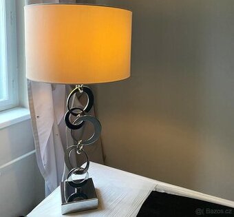 Lampa stolní, moderní, chrom - textil, výška 79 cm