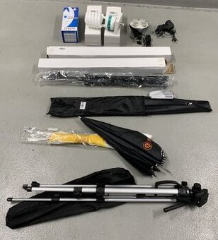 Stativy, držáky na E27, zářivky, odrazný deštník