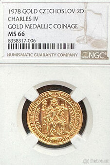 zlatý 2 dukát Karel IV. 1978 NGC MS 66