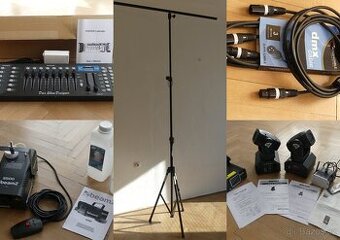 Set osvětlení, řízení osvětlení 192 DMX, kabeláž a parník