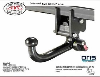 Koupím tažné BOSAL/ORIS na Mazda 6 combi RV2008