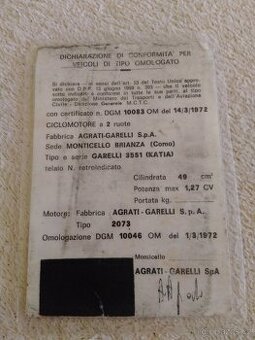 Mini moped-motorka Garelli Katia-veterán orig kartička