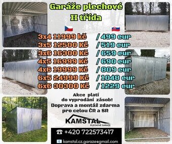 Plechová garáž 3x4m, 3x5, 4x5, 4x6, 6x5, 6x6, 2 třida. buňka