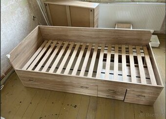 Postel 90x200 cm - bez matrace, S úložným prostorem a roštem