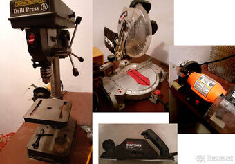 Okružní pila, stojanová vrtačka, hoblík a bruska