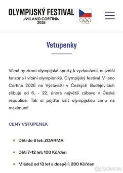 2x vstupenka Olympijský festival