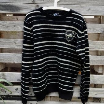 Pánský elegantní chlupatý svetr K1X černý bílý XXL sportovní