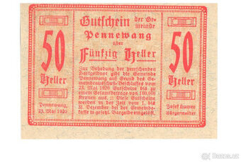Nouzová bankovka Pennewang 50 heller 1920