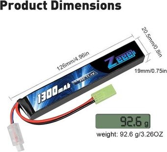 Zeee 3S Lipo baterie 11.1 V 25C 1300 mAh tyčový typ Lipo bat