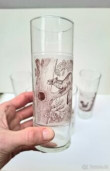 Retro sklenice s mysliveckou tématikou