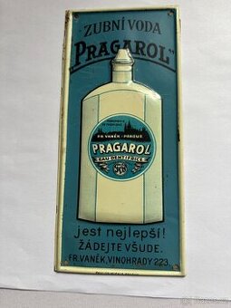 Plechová reklamní cedule - zubní voda - PRAGAROL - Praha