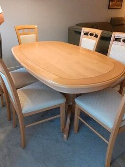 Stůl jídelní rozkládací a 6 židlí - jídelní set