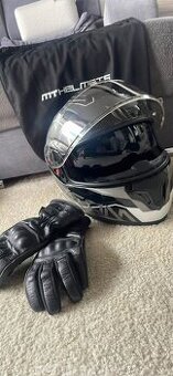 Moto helma M a kožené rukavice S