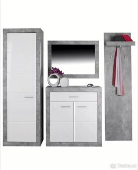 NOVÁ předsíňová sestava bílý vysoký lesk/šedý beton