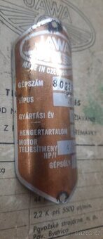 Štítek Jawa pionýr typ 20 vývoz Maďarsko 1968