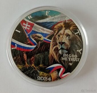 Český lev a slovenský orel 2024 kolor, 1oz, čísl.