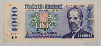 1000 Kčs 1985 - C67 - vzácnější bez kolku neperforovaná