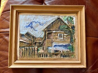 Keramický obraz Slovenské chalupy