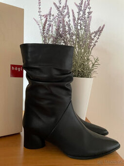 Černé luxusní elegantní nízké kožené kozačky Högel vel. 39