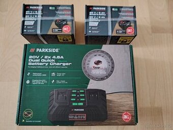Dvě 8Ah  Aku Parkside baterie + dvojitá rychlo nabíječka