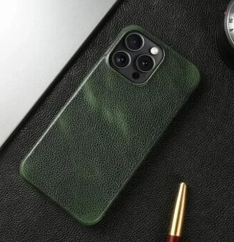 Zelené pouzdro iphone 15 Pro z pravé kůže