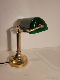 mosazná lampa lampička bankéřka zelené stínidlo vanička