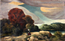 Kuhn, obraz Romantická krajina s rybníkem, olej, XXXL 95x148