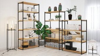 Woodica Regál Loftový dubový 1.2m | 90cm | 4p - masivní dřev