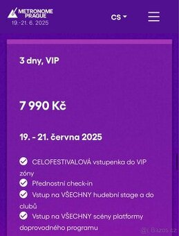 1+1 VIP vstupenky na 3 dny na Metronome Praha 19. - 21.6.25