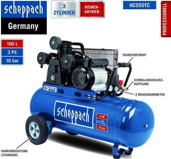 Olejový tříválcový kompresor 100 l Scheppach HC 550 TC