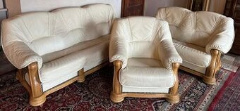 Rustikální kožená dubová souprava 3+2+1, 6287