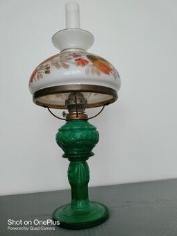 Starožitná malachitová petrolejová lampa výška 50 cm