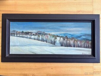 Obraz, B. Pilnica, Zimní krajina 1991, olejomalba 43x86