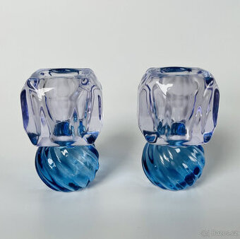 2x svícen 7 cm akvamarínové a alexandritové sklo